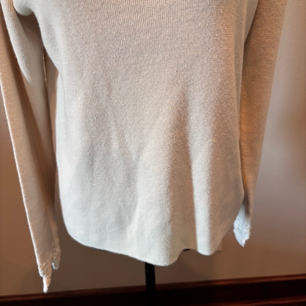 Soft Surroundings Cream Crochet Cowl Neck Sweater, Medium, Cottagecore Prairie - Picture 3 of 11